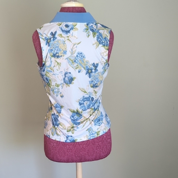Laura Ashley Blue Floral Sleeveless Polo, US M - Picture 3 of 8